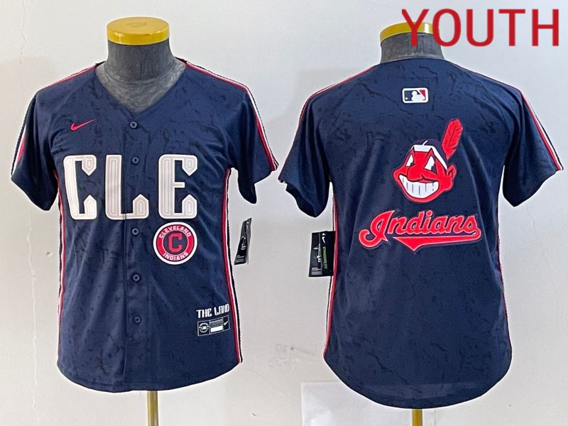 Youth Cleveland Indians Blank Blue City Edition Nike 2024 MLB Jersey style 6->youth mlb jersey->Youth Jersey